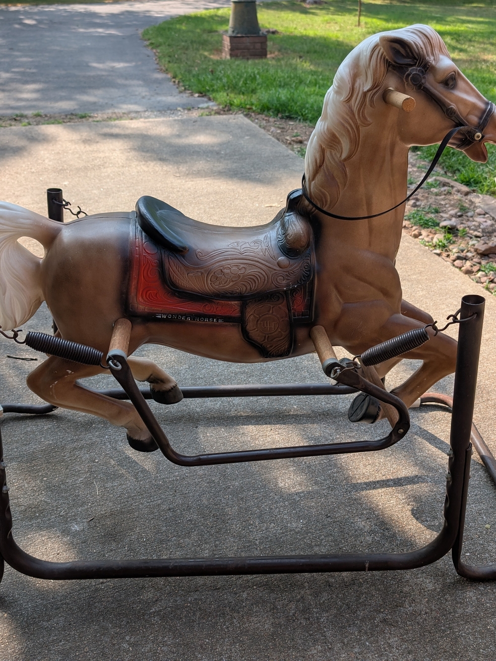 Wonder Products Vintage Spring Rocking Horse Accent with Red Saddle
